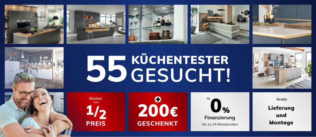 55 Küchentester gesucht | Küchen zum halben Preis + 200 € geschenkt